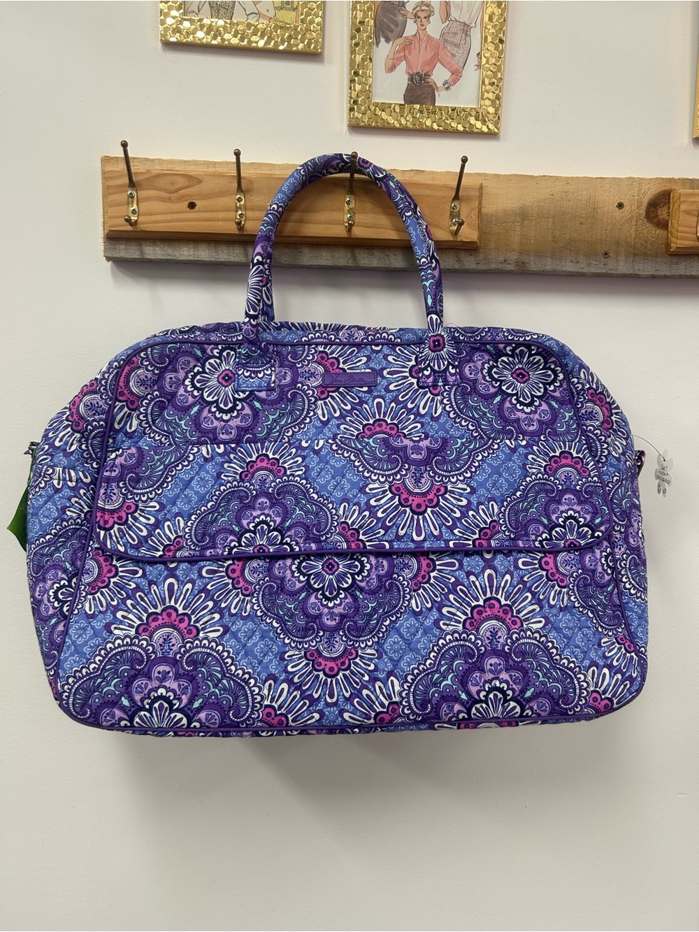 NWT Vera Bradley Purple Patterned Quilted Travel Bag with Pink Accents